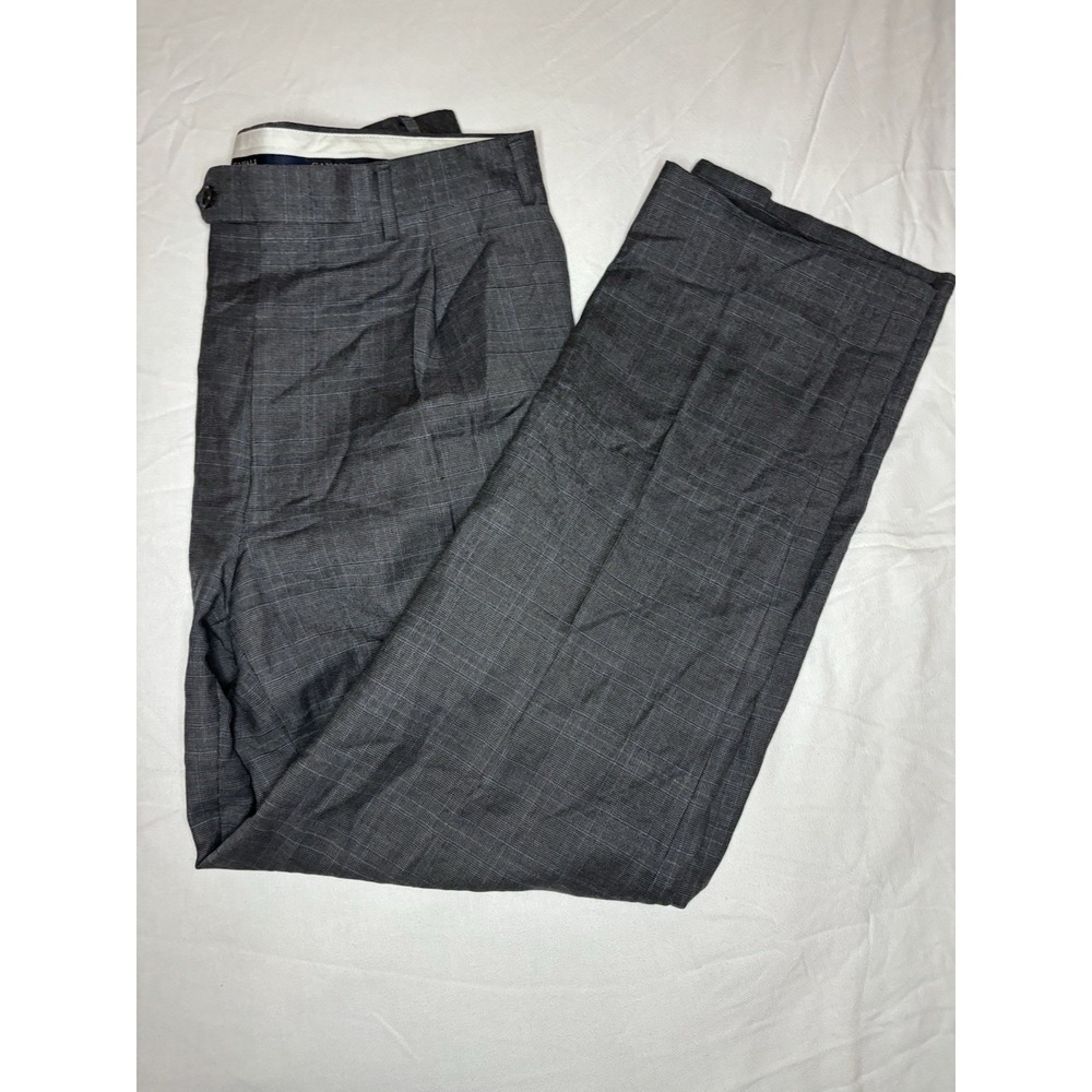 Canali Dress Pants Men's 32x30 Gray & Blue Plaid Super 120s Wool Pleated Italy